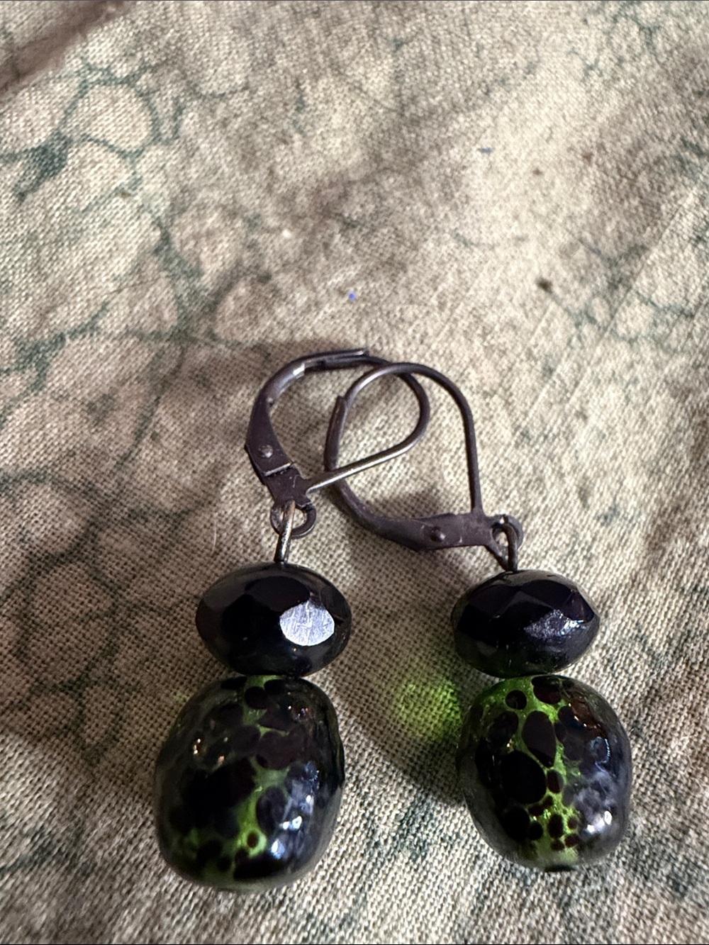 Green and Black Glass Drop Earrings